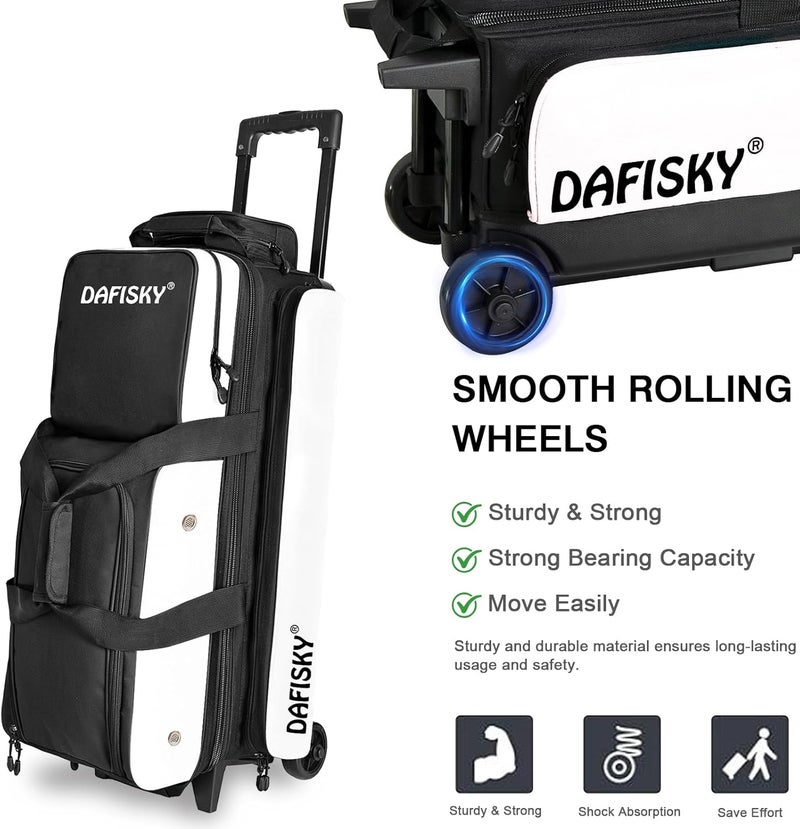 DAFISKY 3 ball bowling bags with wheels, bowling ball bag 3 ball roller with Multiple Pockets Retractable Handle - Image 3